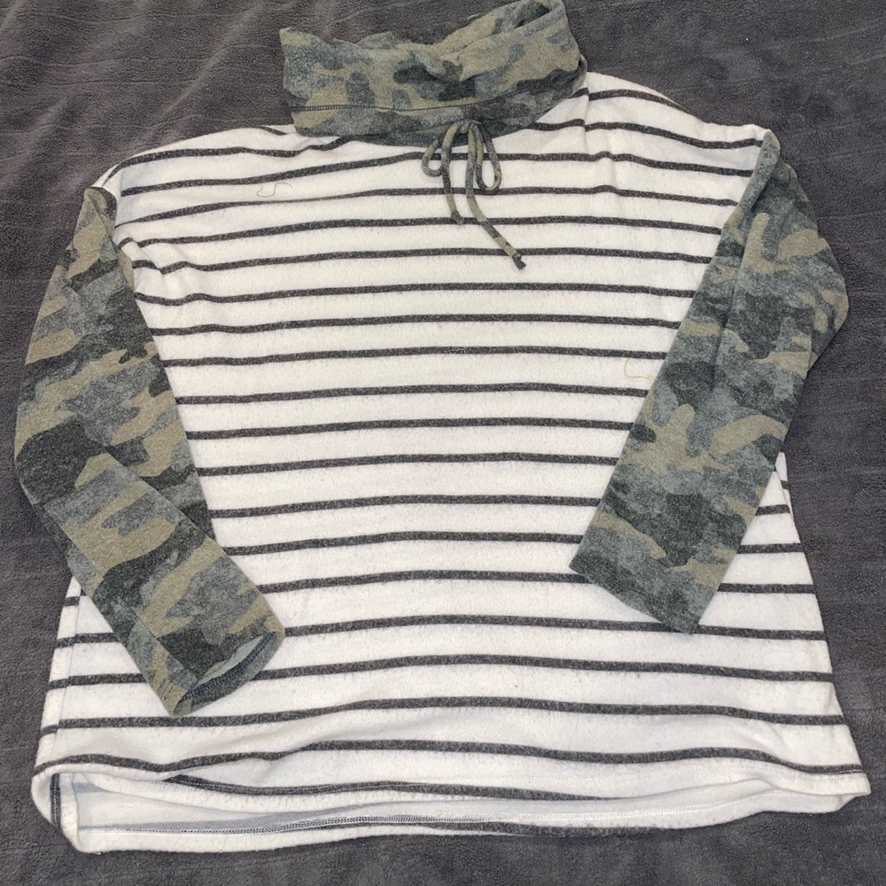 Camp and black and white striped dress shirt